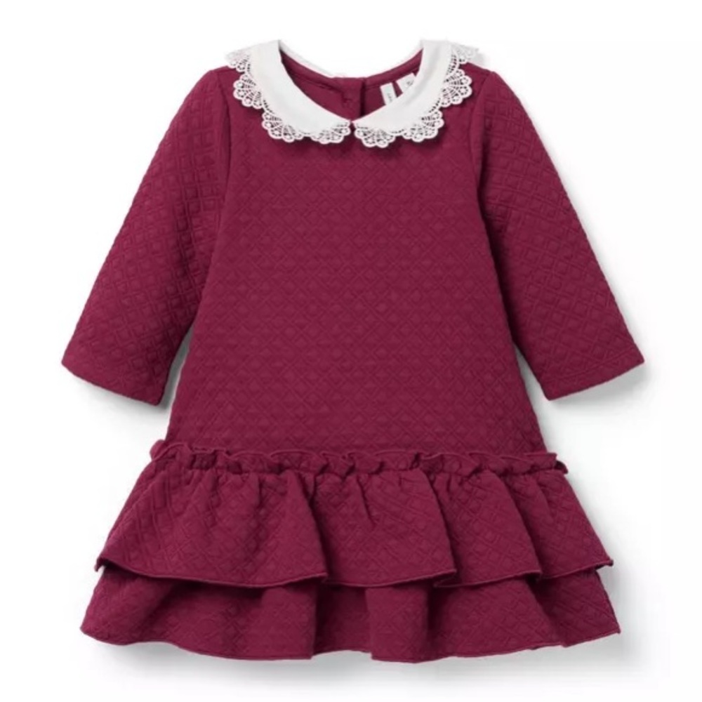 Janie and Jack Dark Berry quilted dress with lace accent Peter Pan collar